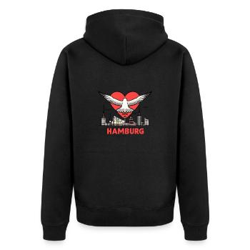 North Sea Moin Seagull I LOVE Hamburg Pearl Souvenir - Unisex Premium Organic Zip Hoodie - black - Back - Nico (187cm)