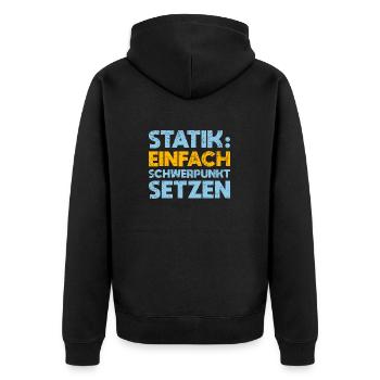 Statik: Einfach Schwerpunkt Setzen - Unisex Premium Bio Zip Hoodie - Schwarz - Hinten - Nico (187cm)