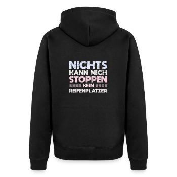 Nichts Kann Mich Stoppen, Kein Reifenplatzer - Unisex Premium Bio Zip Hoodie - Schwarz - Hinten - Nico (187cm)