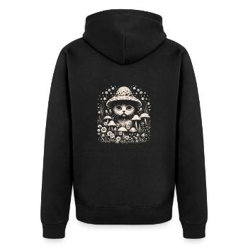 Chat, cottagecore, champignons - Veste à capuche bio Premium Unisexe - noir - Dos - Nico (187cm)
