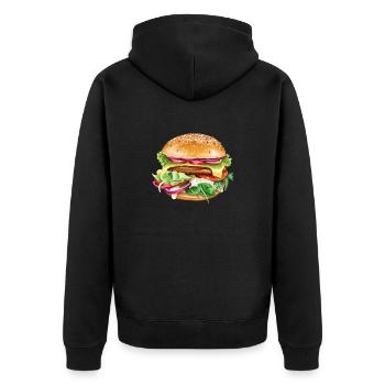 Vinaigrette triple fromage burger juteux - Veste à capuche bio Premium Unisexe - noir - Dos - Nico (187cm)