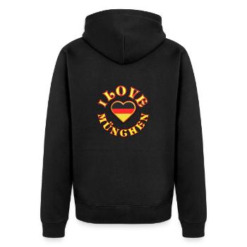 I love München, Deutschland, Berlin, Hamburg - Unisex Premium Bio Zip Hoodie - Schwarz - Hinten - Nico (187cm)