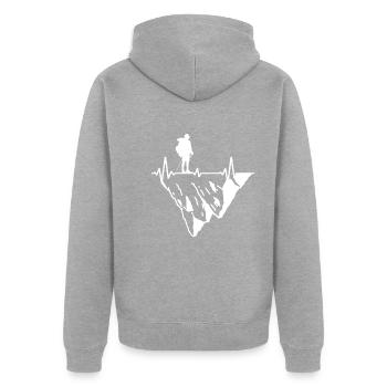 wandern mountain-adventure bergwandern via ferrata - Unisex Premium Bio Zip Hoodie - Grau meliert - Hinten - Nico (187cm)