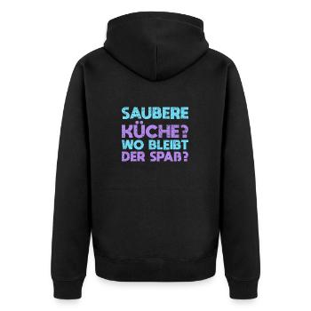 Saubere Küche? Wo Bleibt Der Spaß? - Unisex Premium Bio Zip Hoodie - Schwarz - Hinten - Nico (187cm)