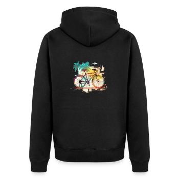 Künstlerisches Retro Fahrrad Vintage style - Unisex Premium Bio Zip Hoodie - Schwarz - Hinten - Nico (187cm)