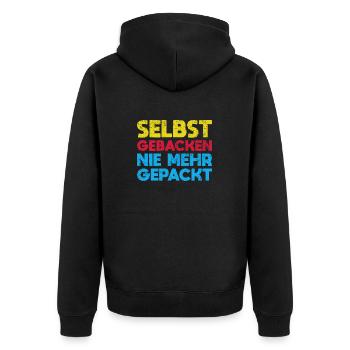 Selbst Gebacken, Nie Mehr Gepackt - Unisex Premium Bio Zip Hoodie - Schwarz - Hinten - Nico (187cm)