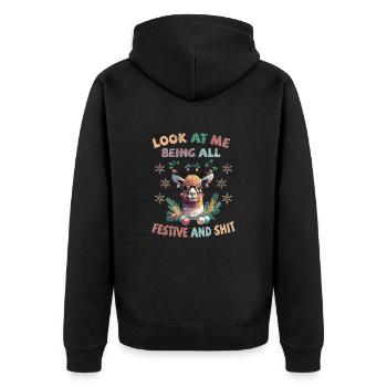 Look at me being all festive and shit - Lama - Unisex Premium Bio Zip Hoodie - Schwarz - Hinten - Nico (187cm)