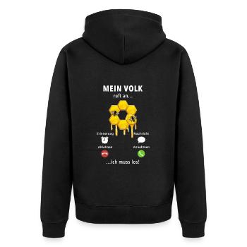 Mein Volk ruft an - ich muss los - Spruch - Unisex Premium Bio Zip Hoodie - Schwarz - Hinten - Nico (187cm)