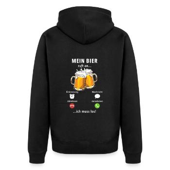 Mein Bier ruft an - ich muss los - Spruch - Unisex Premium Bio Zip Hoodie - Schwarz - Hinten - Nico (187cm)