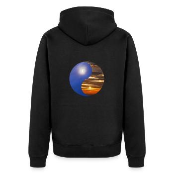 Yin und Yang der Sonne und Mond im Himmel - Unisex Premium Bio Zip Hoodie - Schwarz - Hinten - Nico (187cm)