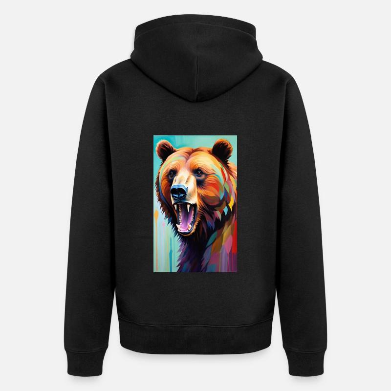 Ours | Ours brun | Grizzli | Animaux - Veste à capuche bio Premium Unisexe - noir
