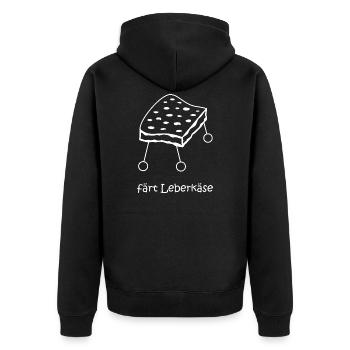 färt Leberkäse, Pferdeleberkäse, Pferd mit Rädern - Unisex Premium Bio Zip Hoodie - Schwarz - Hinten - Nico (187cm)