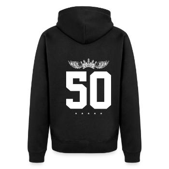 Couronne de 50 numéros - Veste à capuche bio Premium Unisexe - noir - Dos - Nico (187cm)