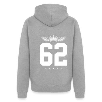 62 Couronne numérique - Veste à capuche bio Premium Unisexe - gris chiné - Dos - Nico (187cm)
