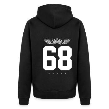 68 Zahl Krone - Unisex Premium Bio Zip Hoodie - Schwarz - Hinten - Nico (187cm)