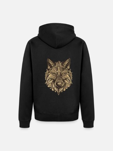 Wolf Portrait - Unisex Premium Organic Zip Hoodie - black
