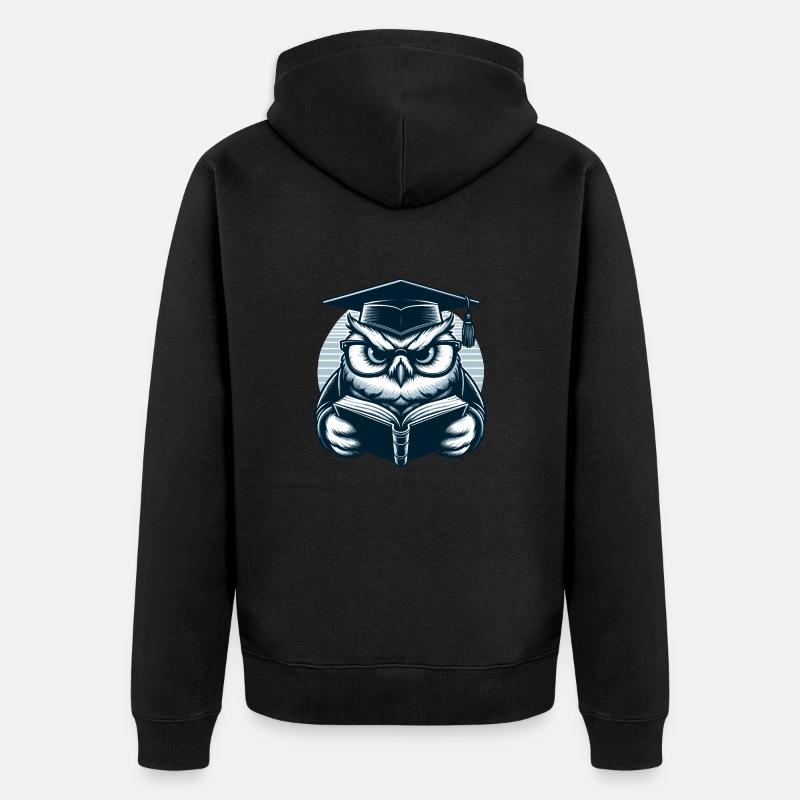 Lesende Eule - Unisex Premium Bio Zip Hoodie - Schwarz