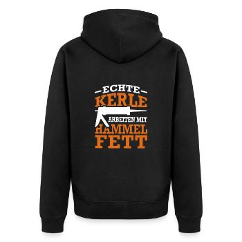 Fensterbauer Silikon Hammelfett Spruch Geschenk - Unisex Premium Bio Zip Hoodie - Schwarz - Hinten - Nico (187cm)