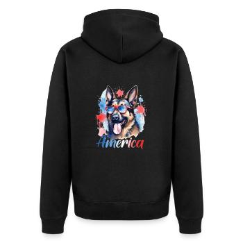 America Dog 4th of July Independence Day Freedom - Unisex Premium Organic Zip Hoodie - black - Back - Nico (187cm)