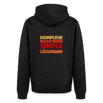Komplexe Maschinen, Simple Lösungen - Unisex Premium Bio Zip Hoodie - Schwarz - Hinten - Nico (187cm)