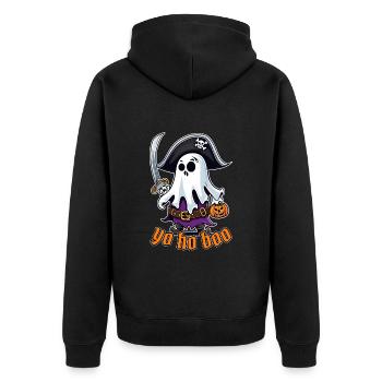 Lustig Halloween Piraten Geist T-Shirt Sweatshirt - Unisex Premium Bio Zip Hoodie - Schwarz - Hinten - Nico (187cm)