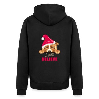 Niedlicher spähender Border Collie Hund mit Weihnachtsmannmütze - Unisex Premium Bio Zip Hoodie - Schwarz - Hinten - Nico (187cm)