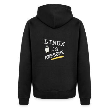 Linux is awesome - - Unisex Premium Bio Zip Hoodie - Schwarz - Hinten - Nico (187cm)