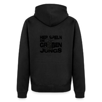 VOLLEYBALL Volleyballer Volleyball-Jungs - Unisex Premium Bio Zip Hoodie - Schwarz - Hinten - Nico (187cm)