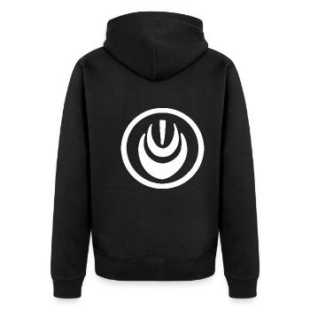 AI Medaille in Weiß #3 - Unisex Premium Bio Zip Hoodie - Schwarz - Hinten - Nico (187cm)