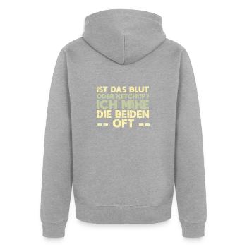 Ist Das Blut Oder Ketchup? Ich Mixe Die Beiden Oft - Unisex Premium Bio Zip Hoodie - Grau meliert - Hinten - Nico (187cm)