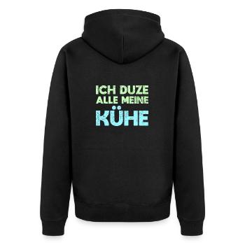 Ich Duze Alle Meine Kühe - Unisex Premium Bio Zip Hoodie - Schwarz - Hinten - Nico (187cm)