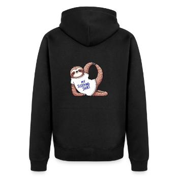 Sloth Faultier im Schlaf Yogashirt bei Ruhe & Yoga - Unisex Premium Bio Zip Hoodie - Schwarz - Hinten - Nico (187cm)