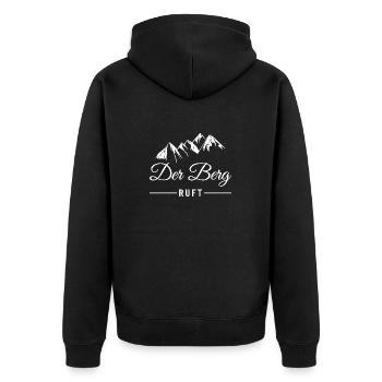Der Berg ruft Bergsport - Unisex Premium Bio Zip Hoodie - Schwarz - Hinten - Nico (187cm)