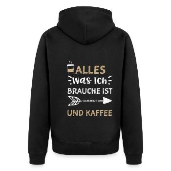 Alles Was Ich Brauche Ist Schoko... - Unisex Premium Bio Zip Hoodie - Schwarz - Hinten - Nico (187cm)