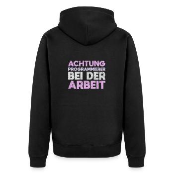 Achtung: Programmierer Bei Der Arbeit - Unisex Premium Bio Zip Hoodie - Schwarz - Hinten - Nico (187cm)