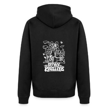 Stay positive Blumen im Müll - Unisex Premium Bio Zip Hoodie - Schwarz - Hinten - Nico (187cm)