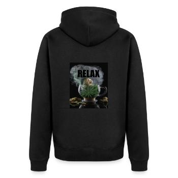 Cannabis Relax Geschenk - Unisex Premium Bio Zip Hoodie - Schwarz - Hinten - Nico (187cm)