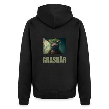 Grasbär Cannabis Weed Hanf Bär - Unisex Premium Bio Zip Hoodie - Schwarz - Hinten - Nico (187cm)