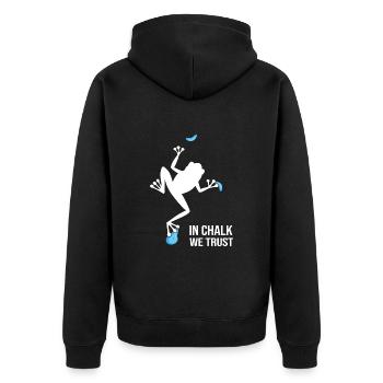 BOULDERING BOULDERING ROCKS BOULDER IN CHALK WE TRUST - Unisex Premium Organic Zip Hoodie - black - Back - Nico (187cm)