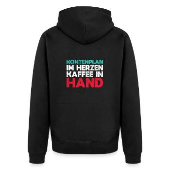 Kontenplan Im Herzen, Kaffee In Hand - Unisex Premium Bio Zip Hoodie - Schwarz - Hinten - Nico (187cm)