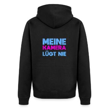 Meine Kamera Lügt Nie - Unisex Premium Bio Zip Hoodie - Schwarz - Hinten - Nico (187cm)