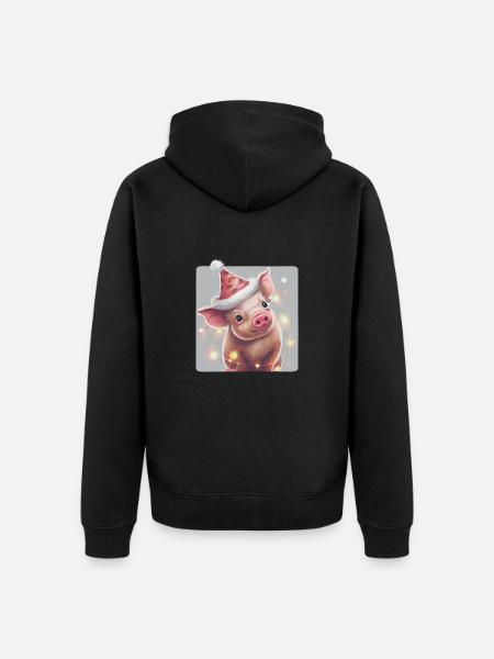 Piglet with Christmas hat - Unisex Premium Organic Zip Hoodie - black
