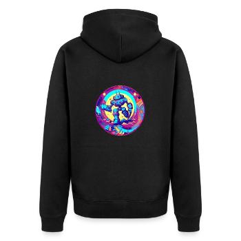 Böser Roboter Serie 005 - Unisex Premium Bio Zip Hoodie - Schwarz - Hinten - Nico (187cm)