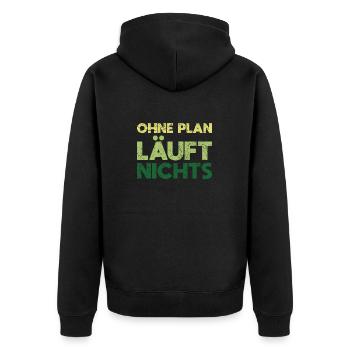 Ohne Plan Läuft Nichts - Unisex Premium Bio Zip Hoodie - Schwarz - Hinten - Nico (187cm)