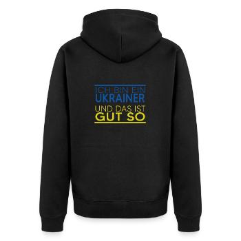 UKRAINE "Ukrainer" slava ukraini - Unisex Premium Bio Zip Hoodie - Schwarz - Hinten - Nico (187cm)