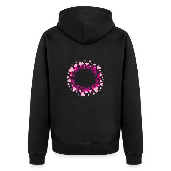 Abstrakter Kreis rosa Herzen - Unisex Premium Bio Zip Hoodie - Schwarz - Hinten - Nico (187cm)