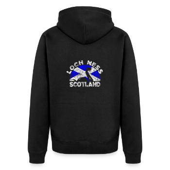 Distressed Loch Ness Monster Schottland Flagge - Unisex Premium Bio Zip Hoodie - Schwarz - Hinten - Nico (187cm)