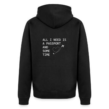 All i need is a passport and some time - Unisex Premium Organic Zip Hoodie - black - Back - Nico (187cm)