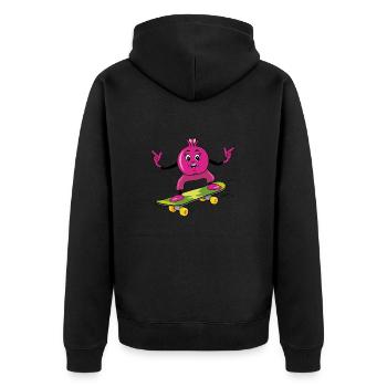 Lustiger Granatapfel-Skateboarder - Unisex Premium Bio Zip Hoodie - Schwarz - Hinten - Nico (187cm)