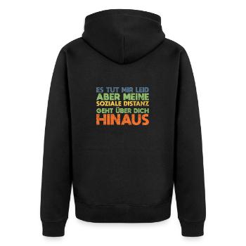 Es Tut Mir Leid, Aber Meine Soziale... - Unisex Premium Bio Zip Hoodie - Schwarz - Hinten - Nico (187cm)